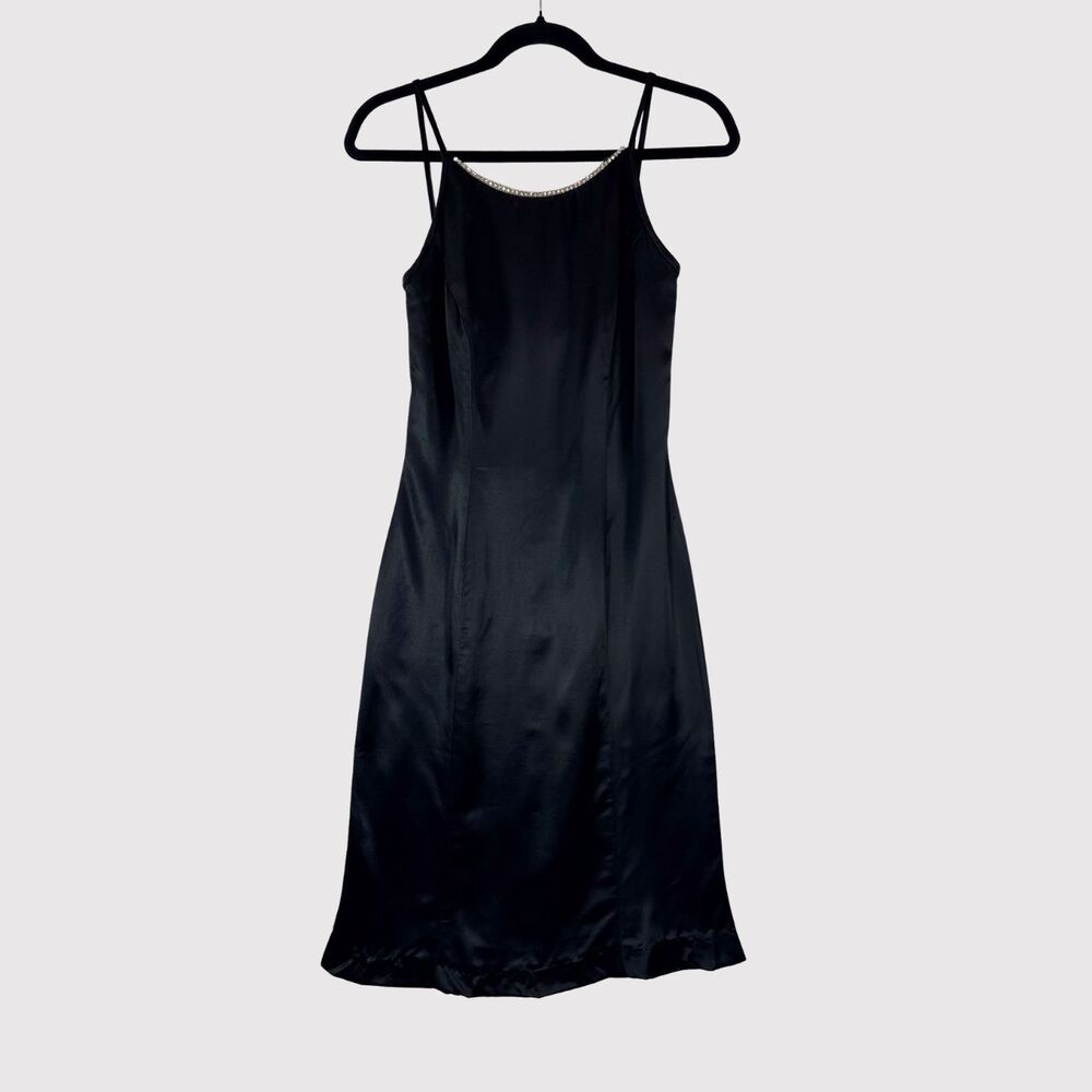 VINTAGE Jessica McClintock Gunne Sax Dress Black Midi Slip Satin Evening Size 3